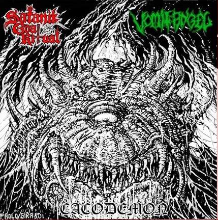 SATANIK GOAT RITUAL / VOMIT ANGEL (Us/Den) "Cacodemon" (Black/Grind Goat Metal) Split 7" EP w/Insert + POSTER