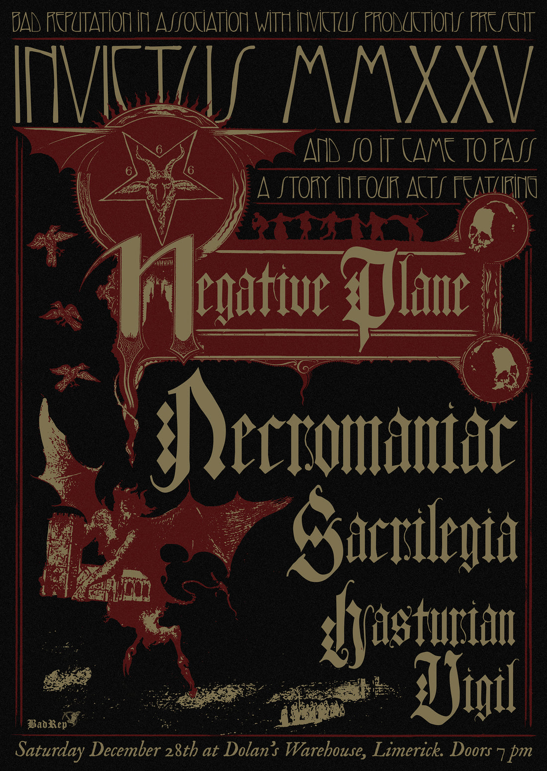 NEGATIVE PLANE, NECROMANIAC, SACRILEGIA & HASTURIAN VIGIL, Limerick, Saturday December 28th!